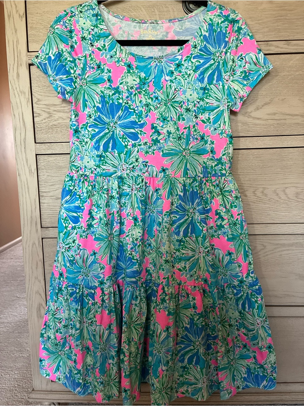 Lilly Pulitzer Pink, Blue & Green Floral Tiered Dress